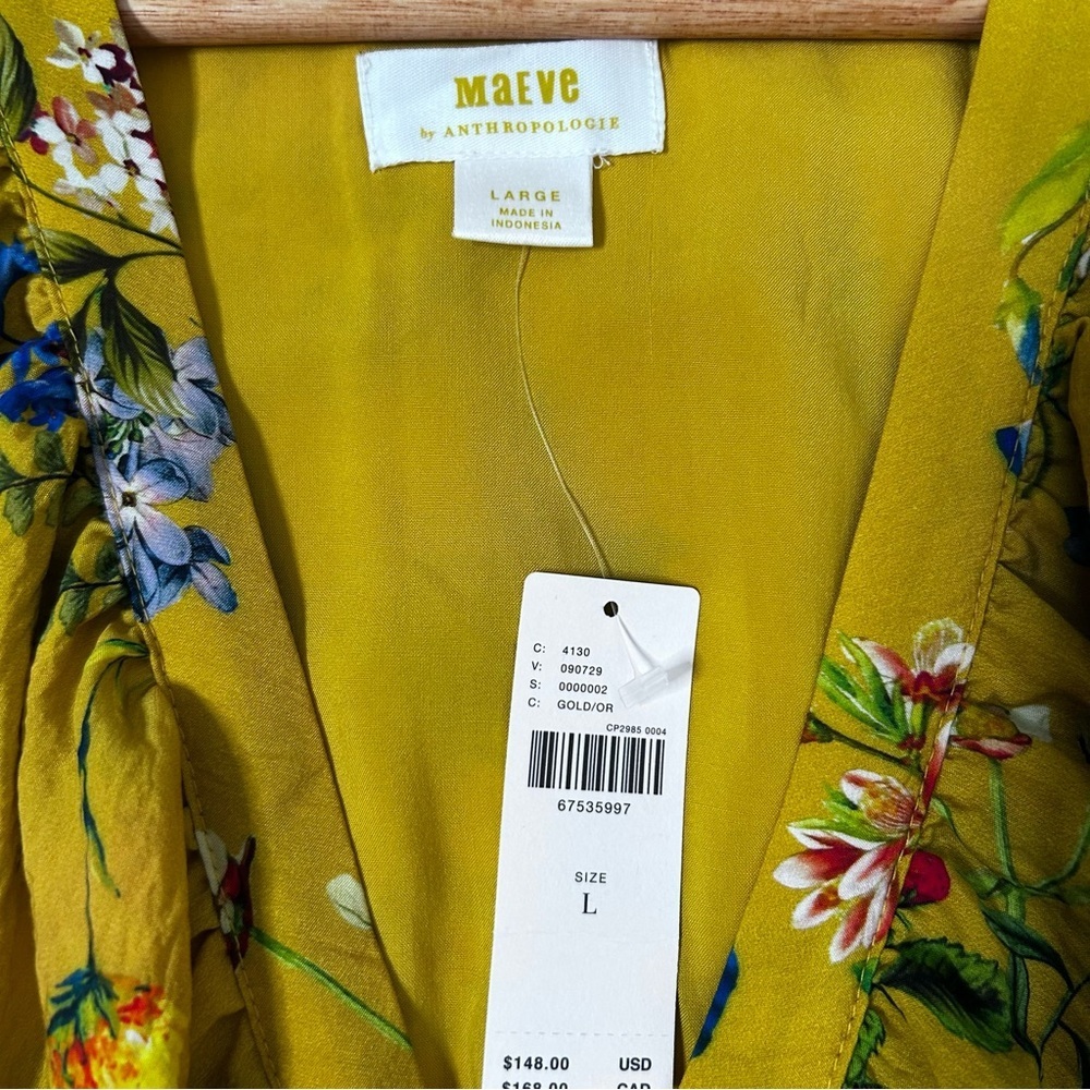 NWT Maeve Yellow Floral Strawberry Faux Wrap Mini Dress Size Large Spring Summer - Picture 4 of 12